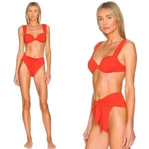 WeWoreWhat Red Underwire Bikini Set with Tie-Front Bottoms